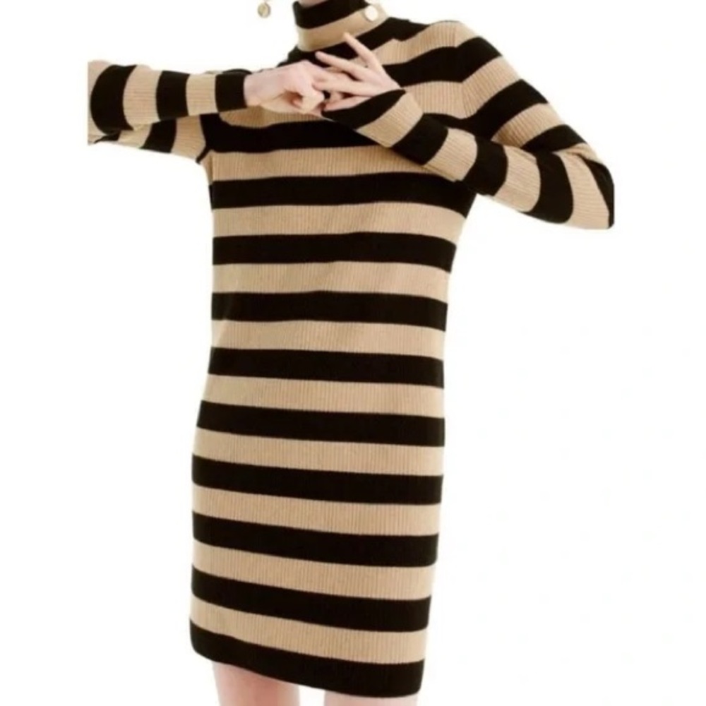 J Crew Stripe Turtleneck Mini Wool Knit Sweater dress size large